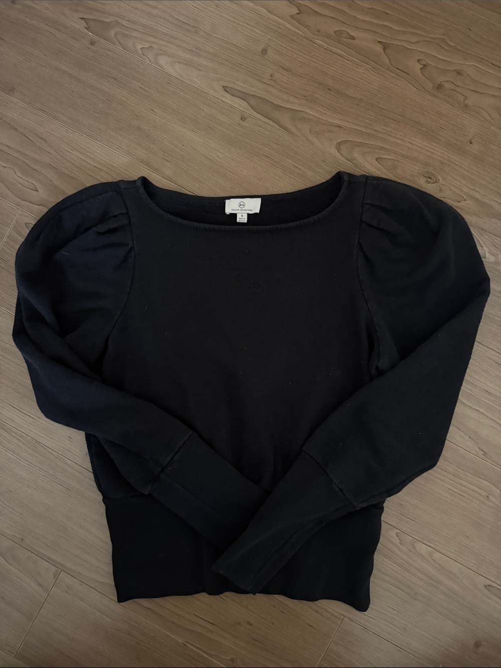 AG Adriano Goldschmied Black Puff Shoulder Long Sleeve Top